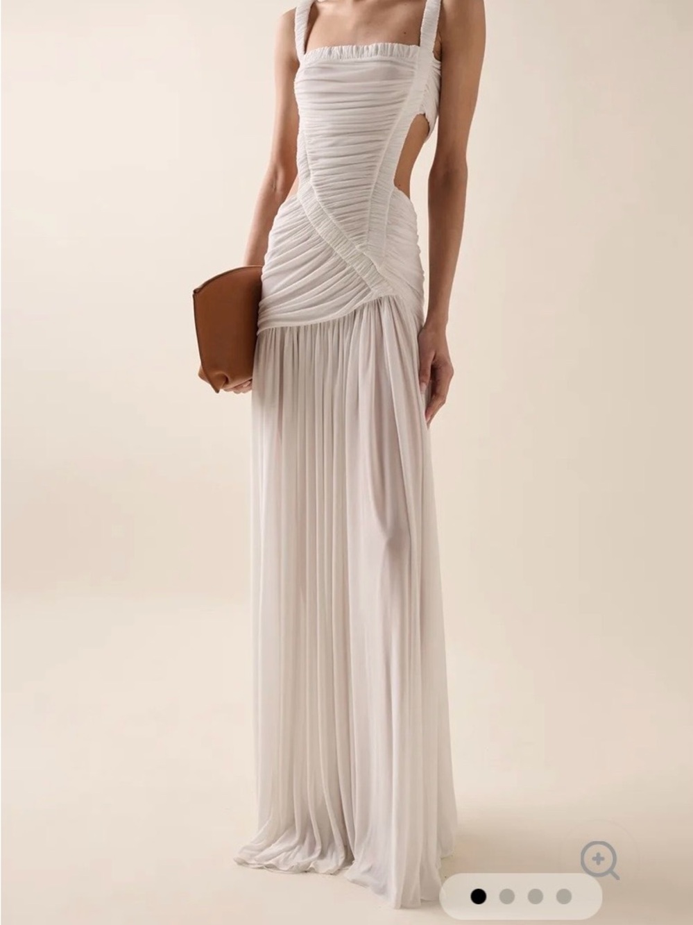 Elegant White Ruched Cutout Maxi Dress